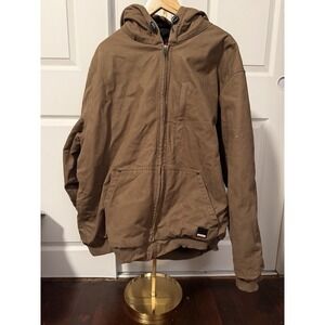 Craftsman Work Jacket Men's Brown Black Hooded Quilted Lined Heavy Duty Canvas